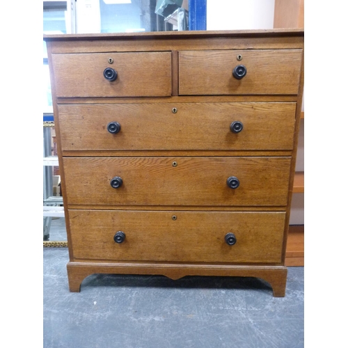 428 - Oak chest of two short and three long drawers.