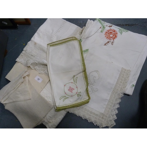 43 - Assorted vintage tablecloths and other linen etc.