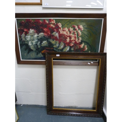 48 - Oak frame, still life of red flowers.