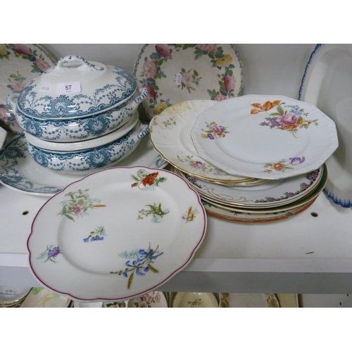 57 - Assorted kitchenware and ceramics including tureens and plates.