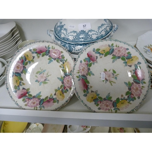 57 - Assorted kitchenware and ceramics including tureens and plates.