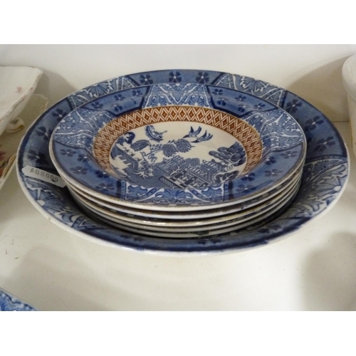 61 - Blue and white bowls, cake stands etc.