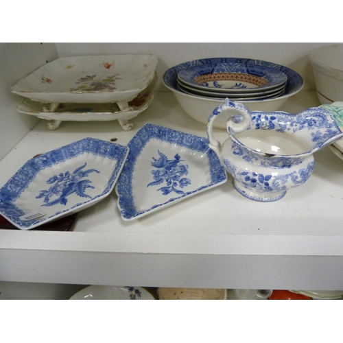 61 - Blue and white bowls, cake stands etc.