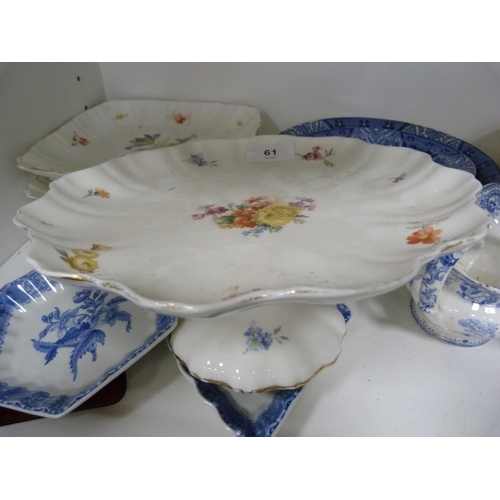 61 - Blue and white bowls, cake stands etc.