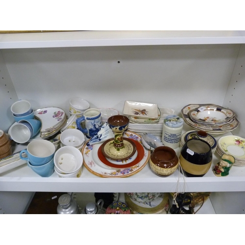 69 - Assorted kitchen ceramics including Derby Ironstone dishes.