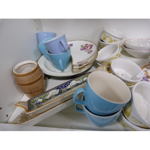 69 - Assorted kitchen ceramics including Derby Ironstone dishes.