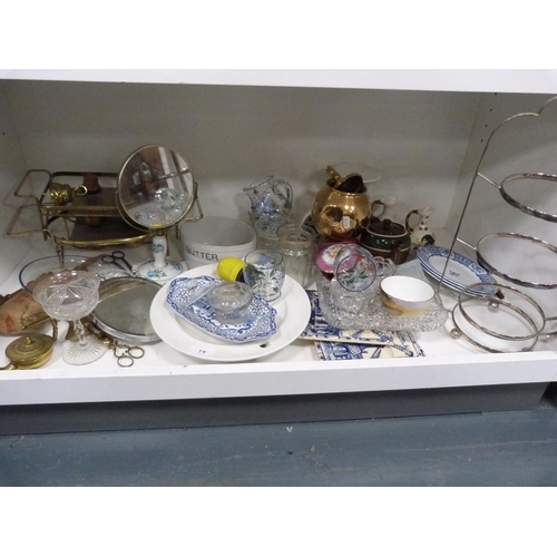 74 - Assorted kitchenalia including glasses, teapots, plates, cake stands etc.