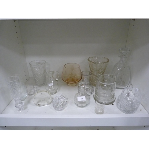 76 - Assorted glassware including vases, tankards, dishes, paperweights etc.