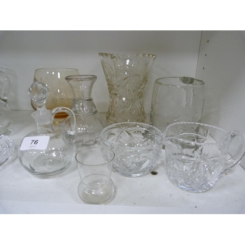 76 - Assorted glassware including vases, tankards, dishes, paperweights etc.