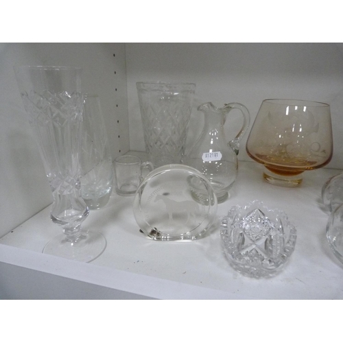 76 - Assorted glassware including vases, tankards, dishes, paperweights etc.