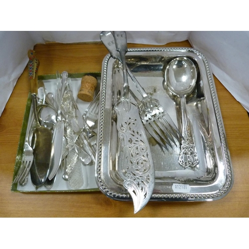 97 - Vintage photograph frame, flatware, tray, dessert knives.