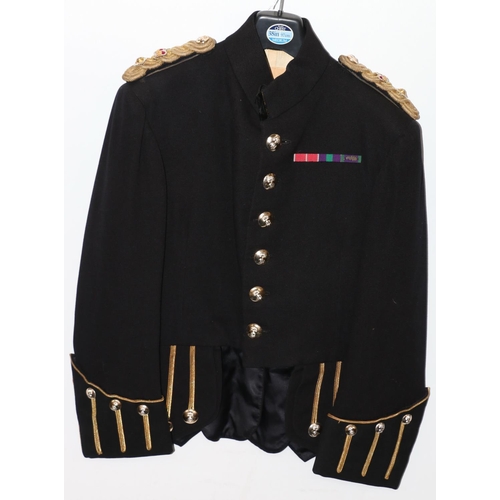 1132 - British Army uniform, a British Army black doublet jacket with Jardines of Edinburgh label having Hi... 