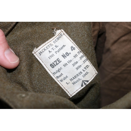 1137 - British Army uniform, a British Army khaki green battledress jacket with L Harris Ltd label 