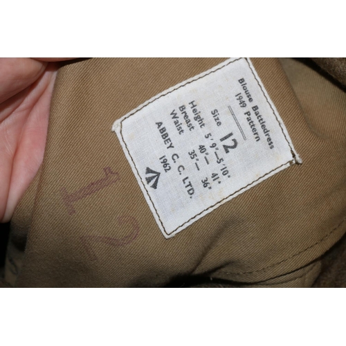 1142 - British Army uniform, a British Army khaki green battledress jacket with Abbey Clothing Company Ltd ... 