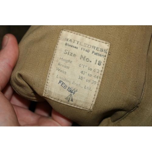 1147 - British Army uniform, a British Army khaki green battledress jacket with London Bros Ltd label 