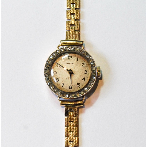 4 - Garrard lady's 18ct gold watch with diamond-set bezel, 1919, movement replaced, on 9ct gold bracelet... 