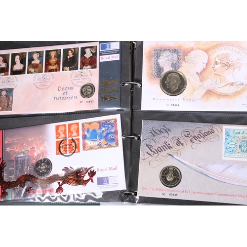 580 - Mercury and Royal Mail Royal Mint Philatelic Numismatic first day covers including five pounds &poun... 