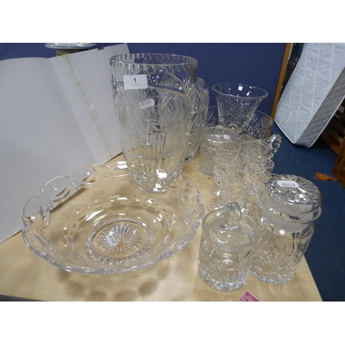 1 - Collection of cut glass to include vases, bowls, set of six sherry glasses etc.