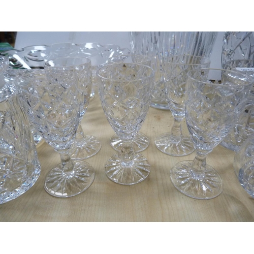 1 - Collection of cut glass to include vases, bowls, set of six sherry glasses etc.