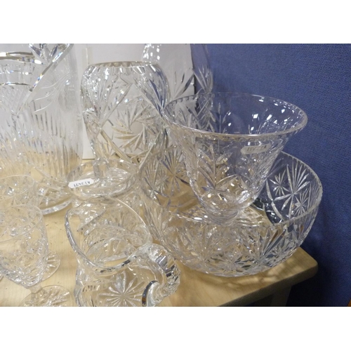 1 - Collection of cut glass to include vases, bowls, set of six sherry glasses etc.