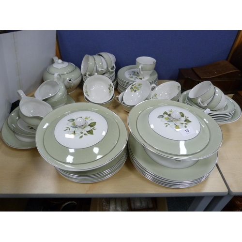 13 - Green and floral pattern dinner service.