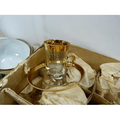 273 - Oriental eggshell tea set, two Czech cups and saucers, gold-rimmed glass cups and saucers.