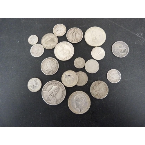 284 - Collection of world silver coins, mostly .835 and .720 purity, to include 1887 ½ Rupee, 1879 ... 