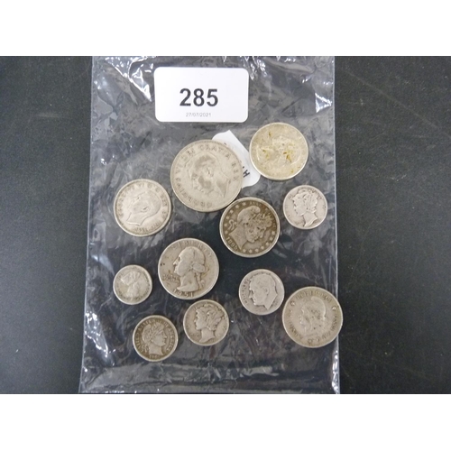 285 - Collection of mostly .99 purity coins to include an 1895 USA barber quarter, 1901 dime etc., 48g.