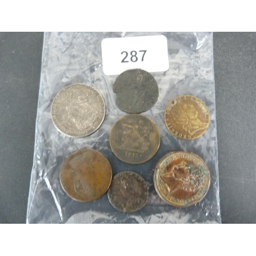 287 - Collection of Georgian coins to include gaming tokens, George II pennies and farthings and a King Ed... 