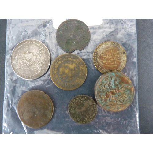 287 - Collection of Georgian coins to include gaming tokens, George II pennies and farthings and a King Ed... 