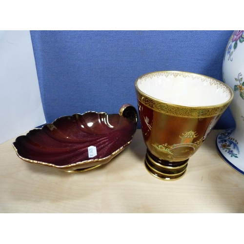 3 - Continental floral decorated jar and cover, two pieces of Carlton Ware Rouge Royale, two Coalport va... 