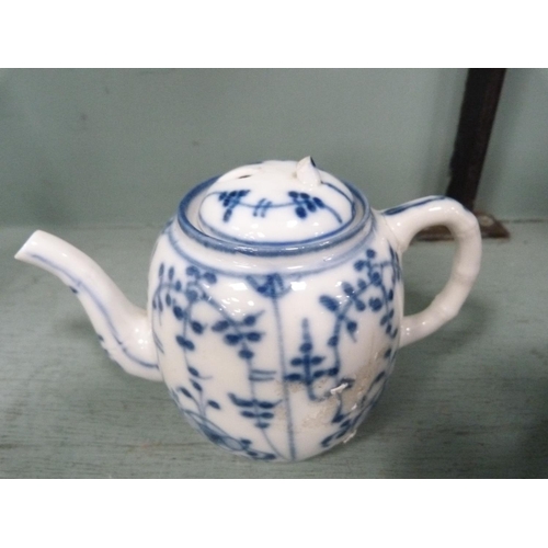 313 - Antique blue and white porcelain teapot, indistinctly marked to the base, with later Japanese dish.&... 