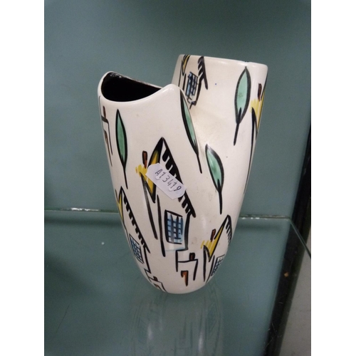 315 - Mid-century Beswick twin vase decorated with stylised buildings, #1457.