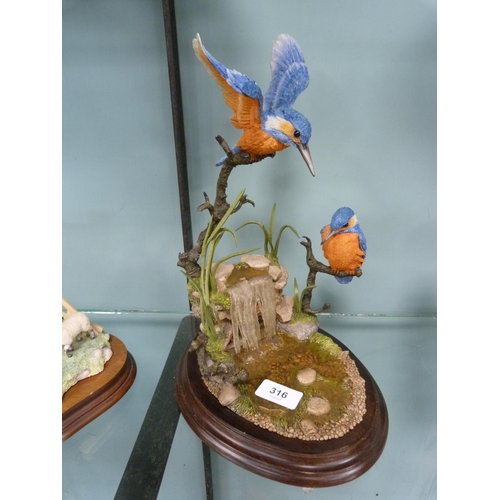 316 - Country Artists figure, 'Water's Edge', #485, depicting two kingfishers by a pond.