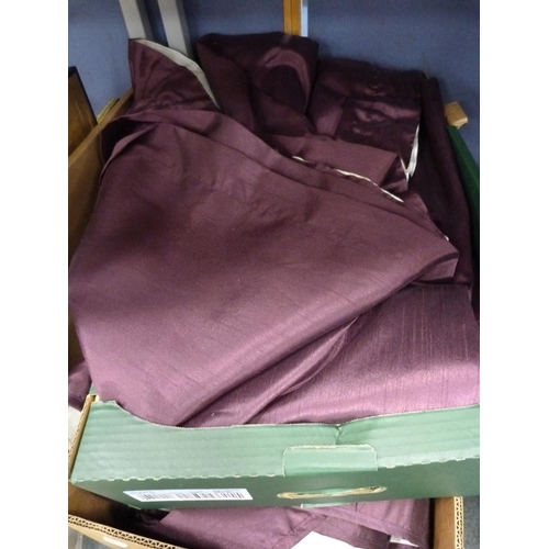 38 - Set of purple curtains, four pelmets and eight tie-backs.