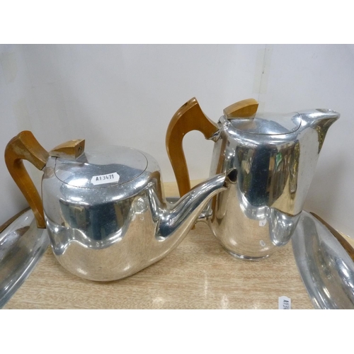 4 - Four-piece Picquot ware tea set on tray.