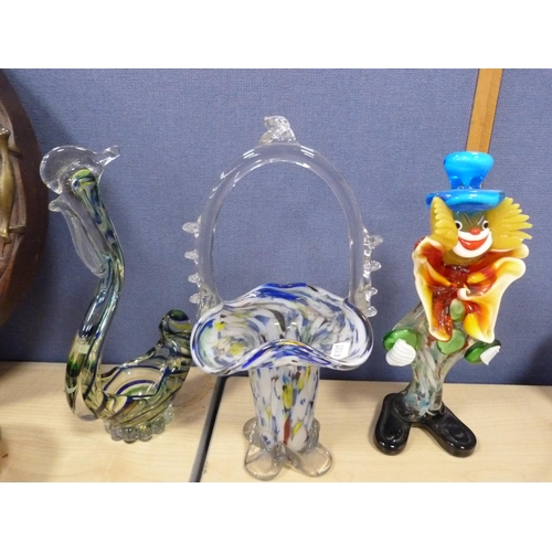 5 - Collection of coloured art glass to including Murano clown, basket etc.