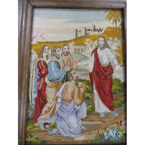 51 - Framed tapestry of a biblical scene.