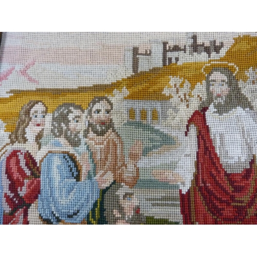 51 - Framed tapestry of a biblical scene.