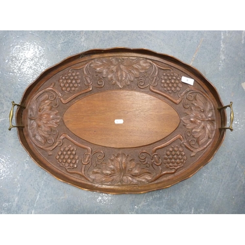 6 - Twin-handled carved oak tray.