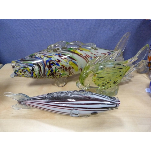 8 - Collection of coloured art glass to include Murano style fish, baskets etc.