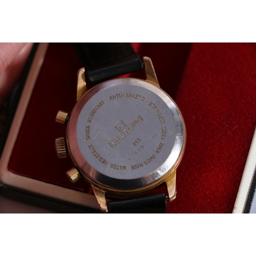 100A - Breitling wristwatch, the silvered dial with three subsidiary dials and tachymeter to the edge, 3.5c... 