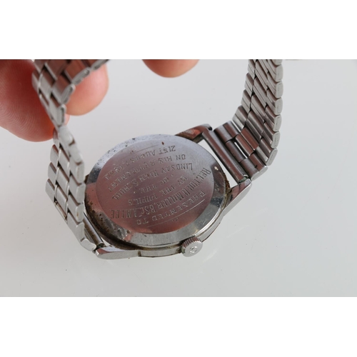 100 - Gents Omega stainless steel wristwatch, the dial with arabic numerals and baton chapters having subs... 