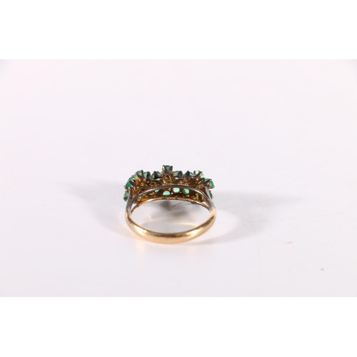 135 - 18ct gold green hardstone cluster ring, ring size O, 3.0g