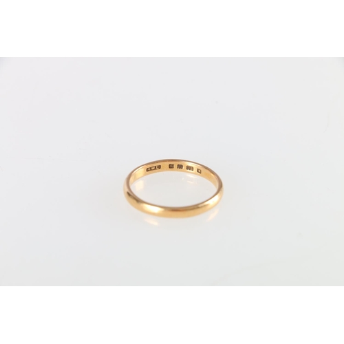 157 - 22ct gold plain wedding band ring, size T 4.1g