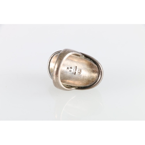 165 - Georg Jensen of Denmark Sterling silver ring set with oval cabochon green stone, after Harald Nielse... 