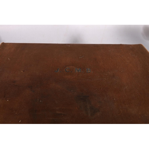 75 - Art Deco period travel vanity case with fitted interior containing ivory brushes and silver topped t... 