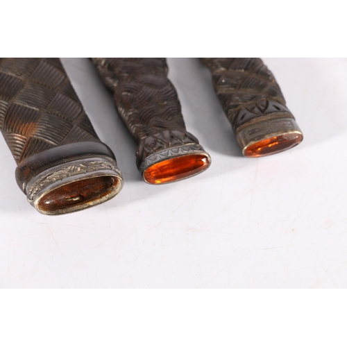 83 - Scottish silver mounted sgian skean dubh by PW, Edinburgh 1888 14.5cm long and two others, 13cm, 16.... 