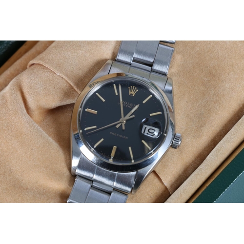 88 - Rolex Oysterdate Precision wristwatch, stainless steel case and strap with black dial and applied ba... 