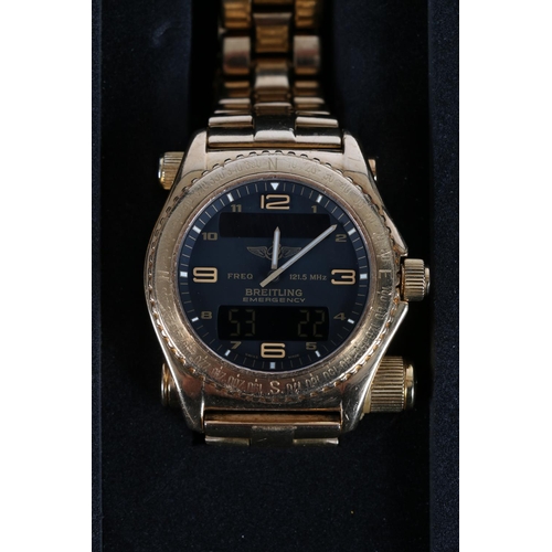 89 - Breitling Emergency wristwatch, K56321, the black dial having two digital displays, rotating 18k yel... 